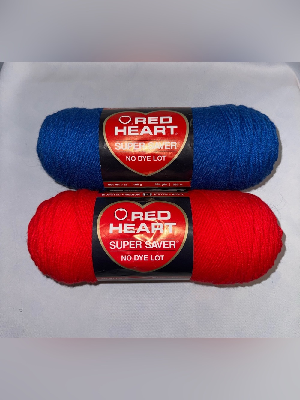 Super Saver Yarn in Blue and Hot Red, NEW!